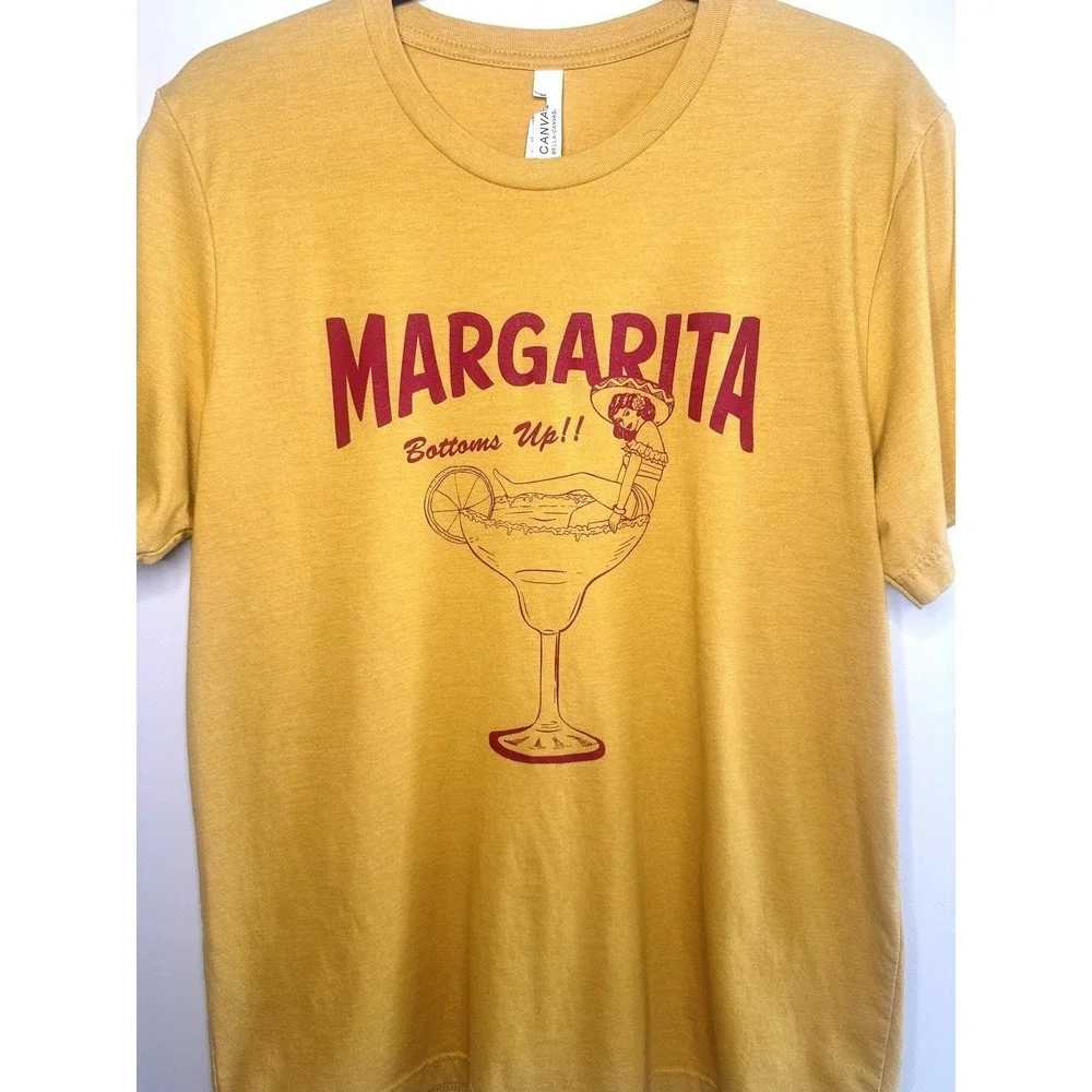 Margarita Bottoms Up T-Shirt L Mustard Yellow Retro Pinup Graphic Bella Canvas - Picture 2 of 7